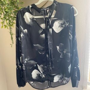 Black Floral Blouse w/Tie Neck
